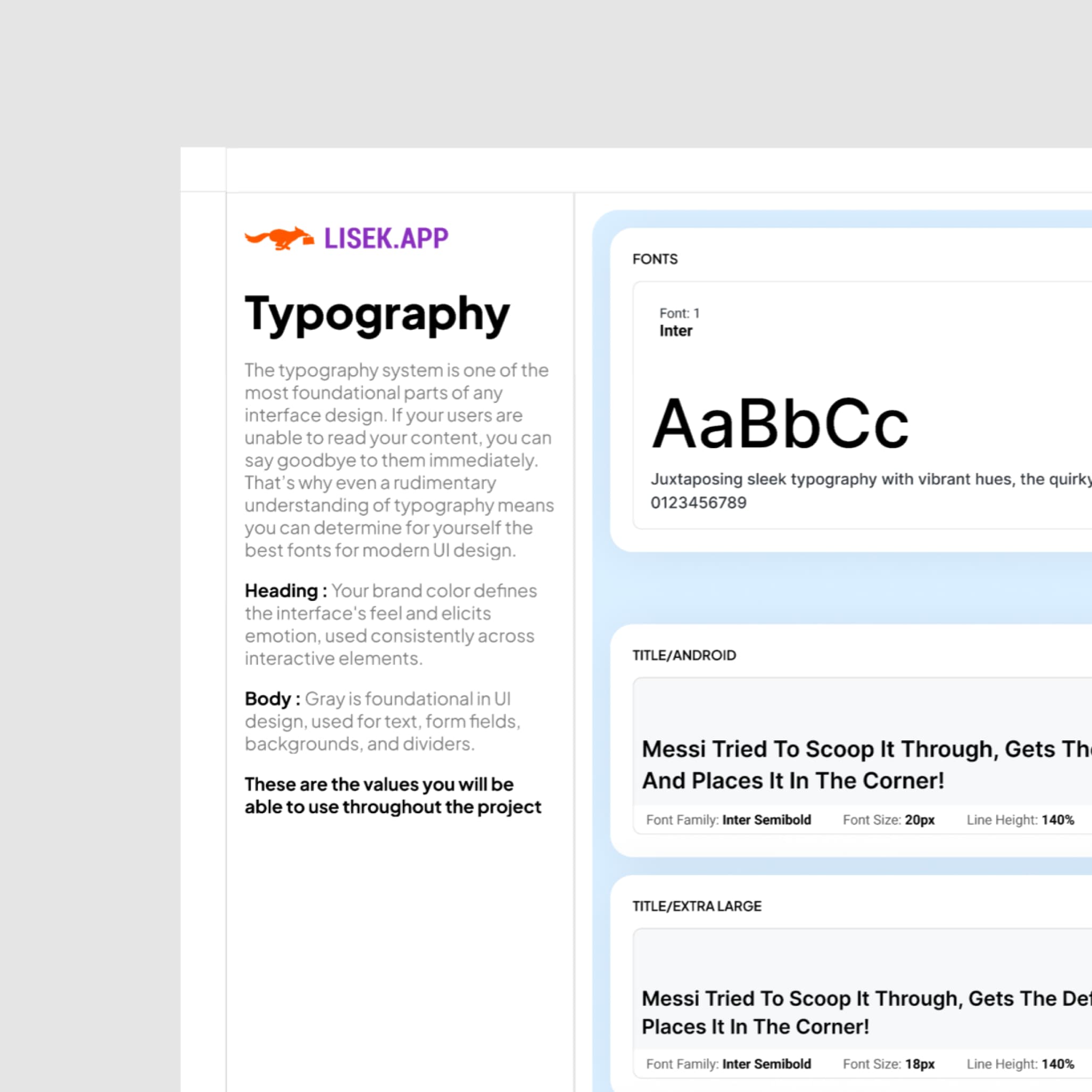 Lisek design system — typography and font styles